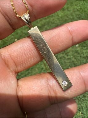 14K Gold Bar Pendant with Diamond